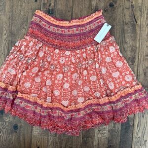 NWT Anthropologie Boho Paisley Tiered MIni Skirt Smocked Waist Floral Size XS